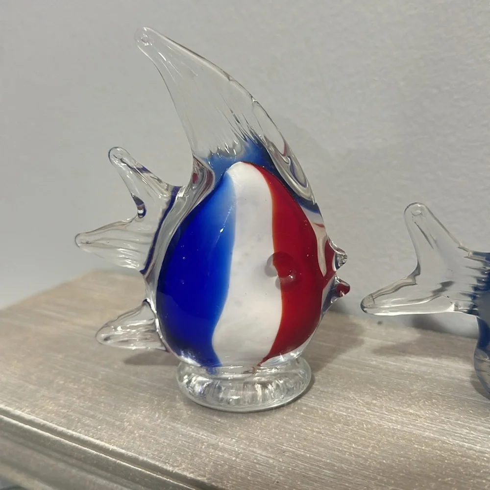 Glass Fish Figurine Set - Red, Blue, Yellow